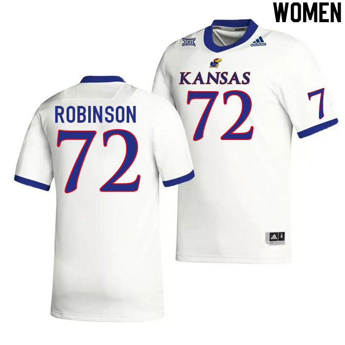 Women #72 Danny Robinson Kansas Jayhawks College Football Jerseys Stitched Sale-White